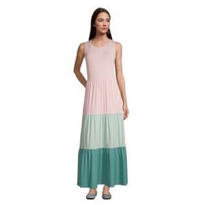 Lands End Two Piece Pink&Green Color Block Maxi Dress&Longline Cardigan Sz.3X